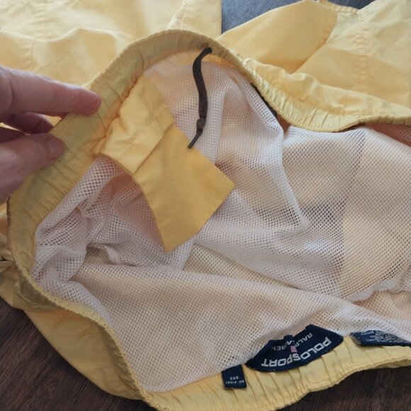 VINTAGE Polo Sport Ralph Lauren Swim Trunks Shorts Mens Medium Yellow Mesh Lined - Picture 6 of 11